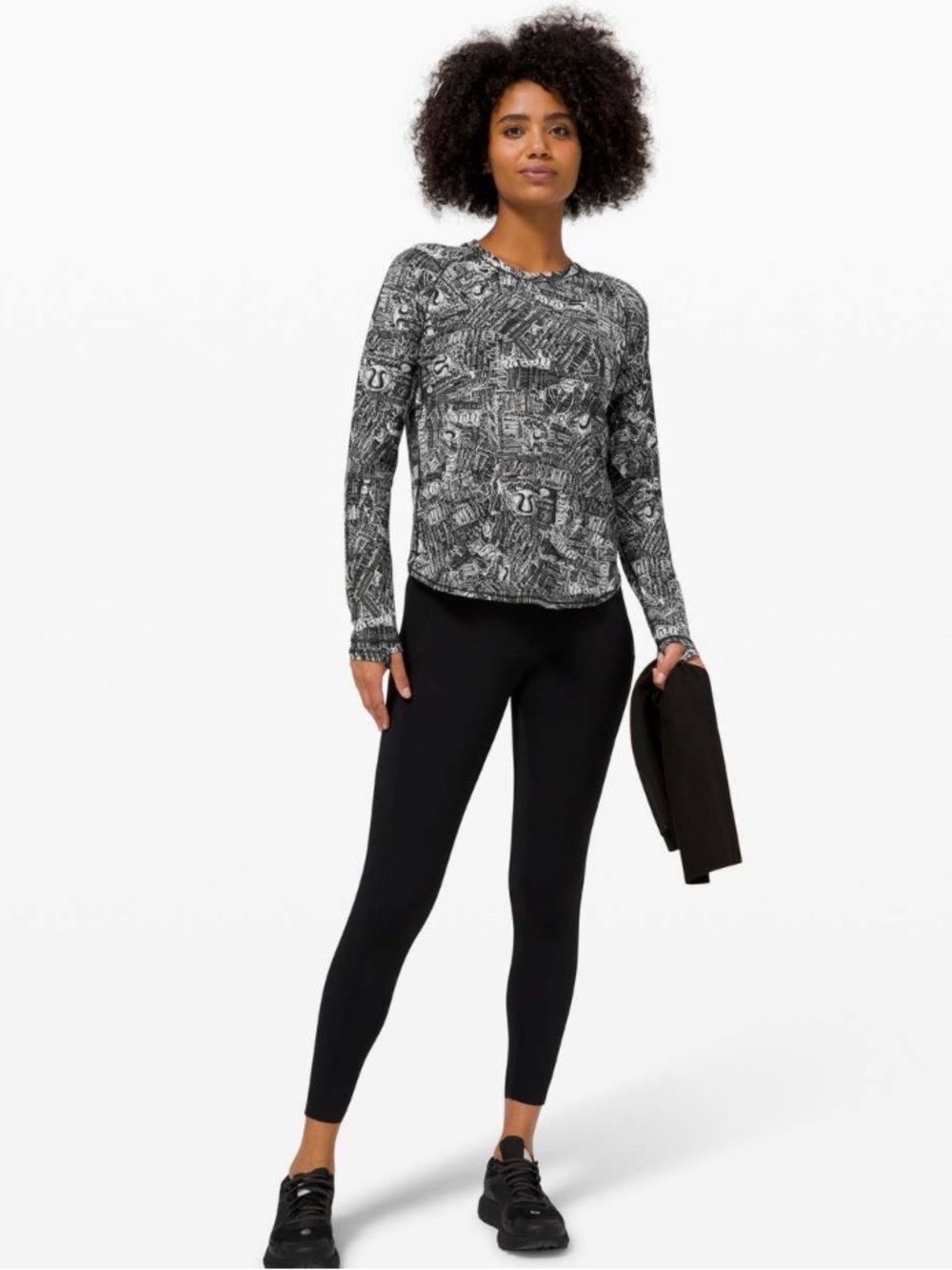 Lululemon Rise and Run Long Sleeve
Tear It Up Alpine White Black 
Size 10